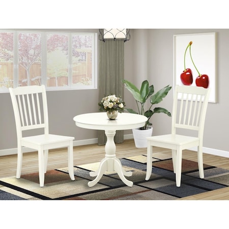 East West Furniture 3 Piece Antique Dining Room Set - Linen White AMDA3-LWH-W